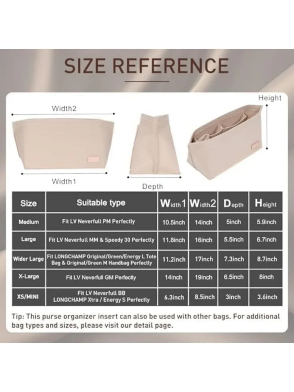 Purse Organizer Insert Set - Handbag Base Shaper, Zipper Pocket & Bottle Holder